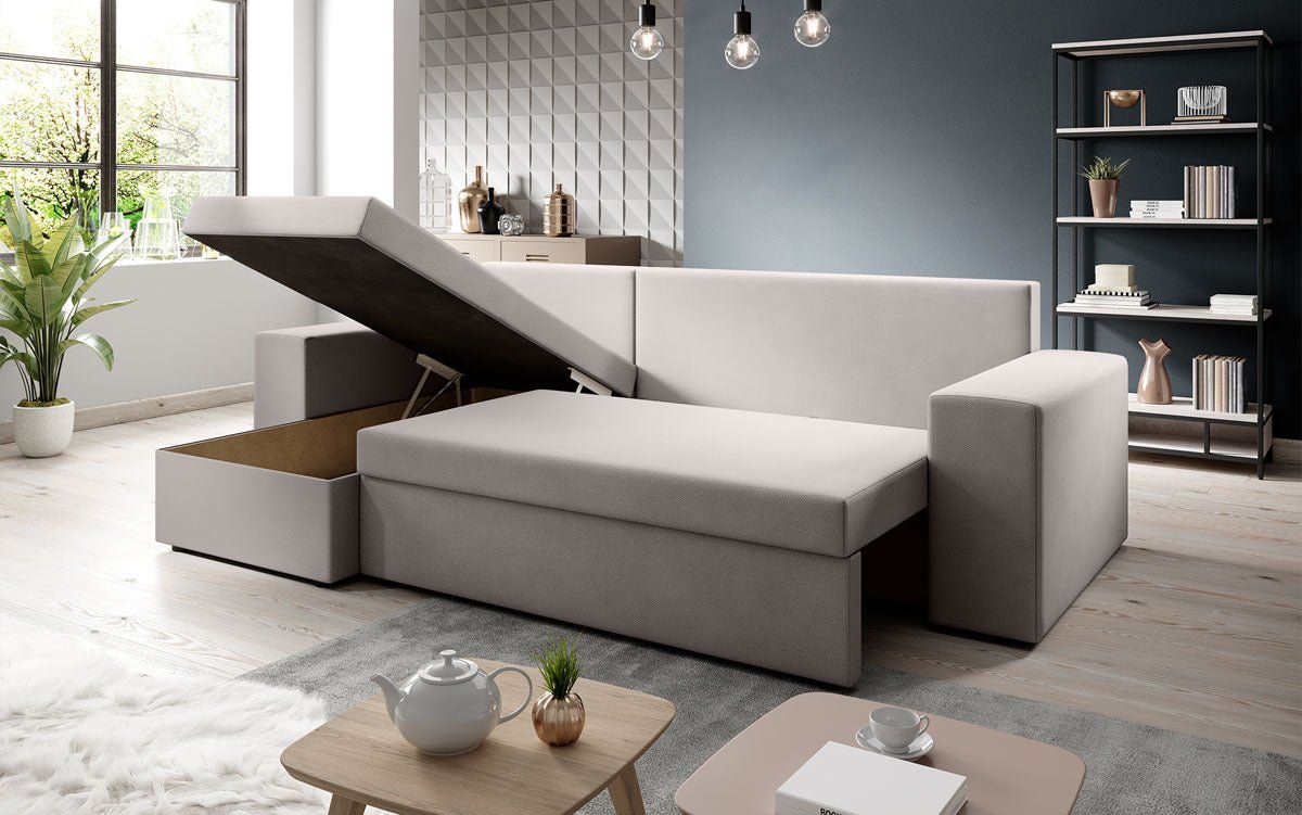Denver Designer-Ecksofa: Multifunktional, Gemütlich, Stoffbezug mit Schlaf- und Klappfunktion