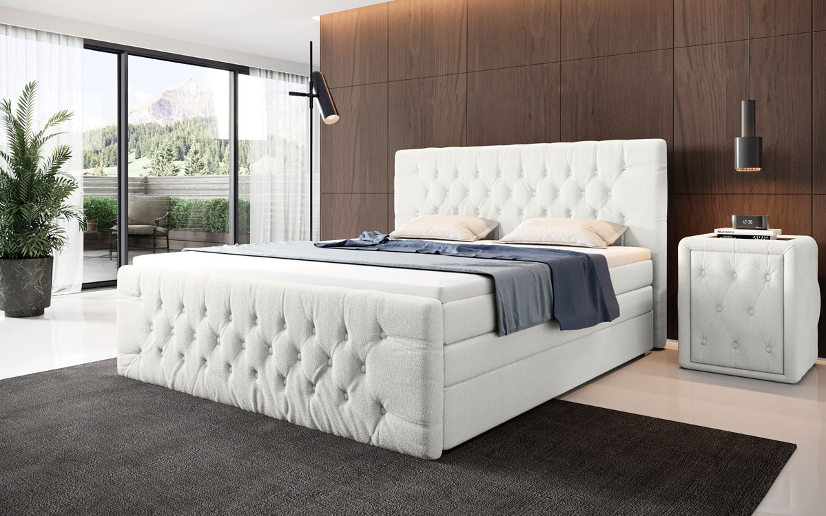 Luxuriöses Velutto Bouclé Boxspringbett mit Stauraum – Ultimativer Schlafkomfort