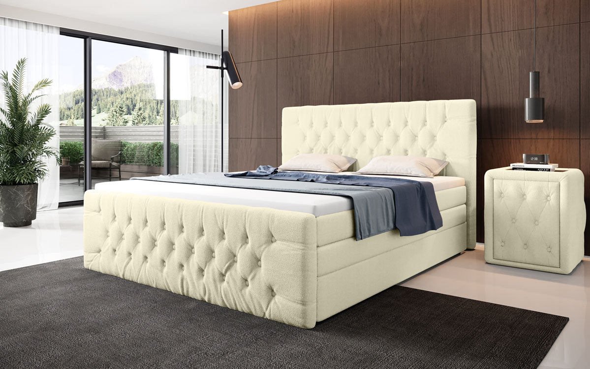 Luxuriöses Velutto Bouclé Boxspringbett mit Stauraum – Ultimativer Schlafkomfort