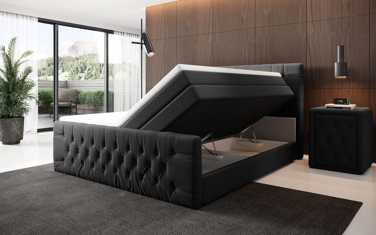 Luxuriöses Velutto Bouclé Boxspringbett mit Stauraum – Ultimativer Schlafkomfort