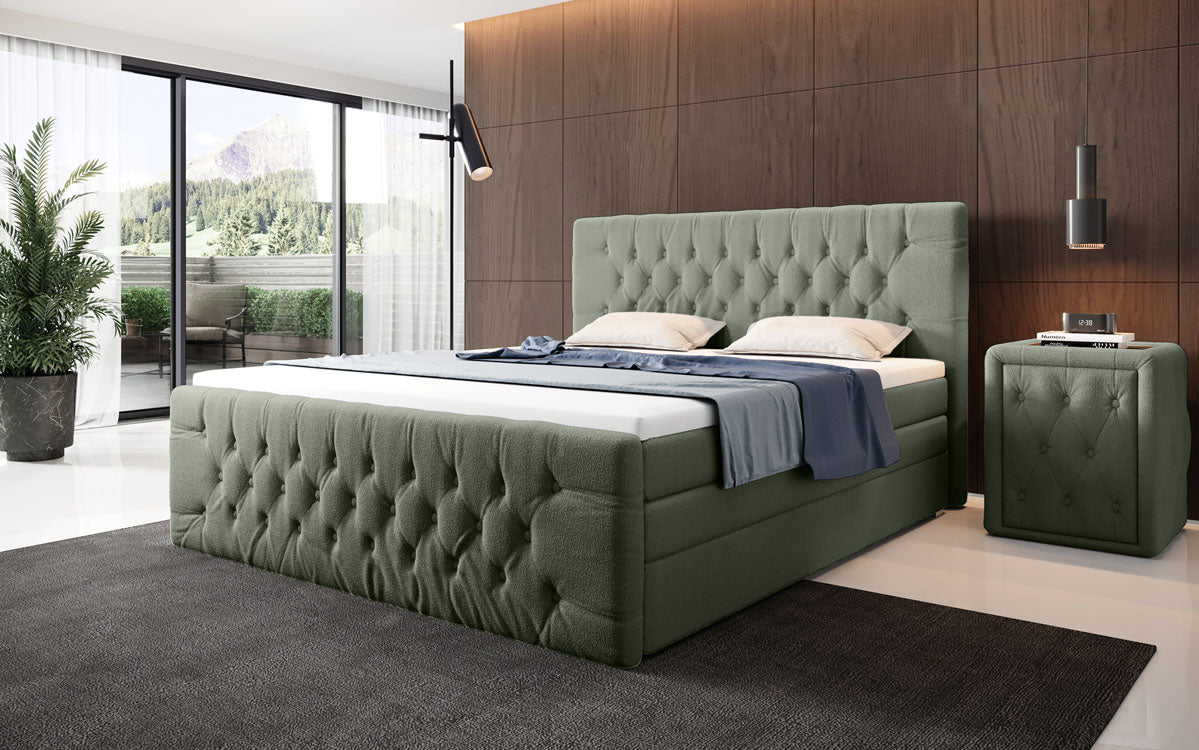 Luxuriöses Velutto Bouclé Boxspringbett mit Stauraum – Ultimativer Schlafkomfort