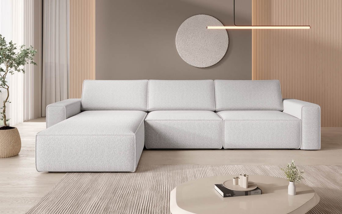Luxuriöses Modulares Ecksofa Yuma L: Stilvoll, Bequem, Anpassbar, Bouclé-Stoff