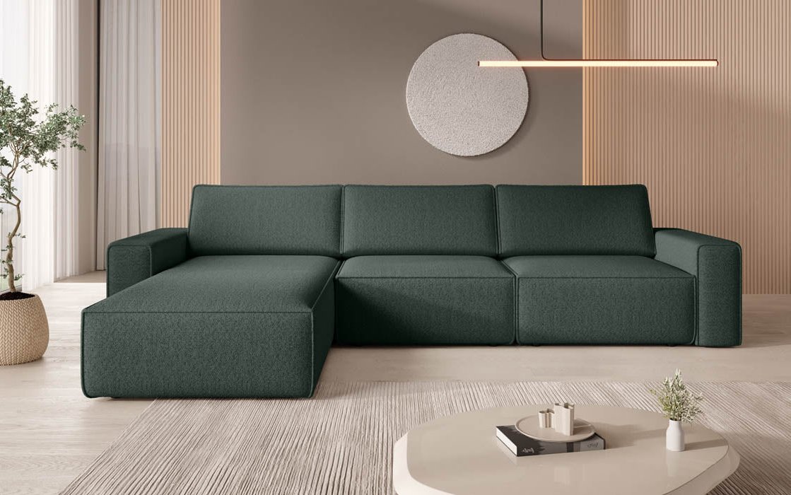 Luxuriöses Modulares Ecksofa Yuma L: Stilvoll, Bequem, Anpassbar, Bouclé-Stoff