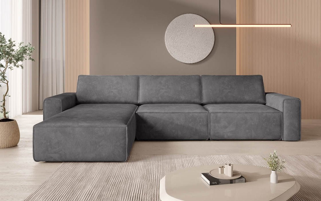 Yuma L Modulares Cord Ecksofa mit Schlaffunktion und Stauraum
