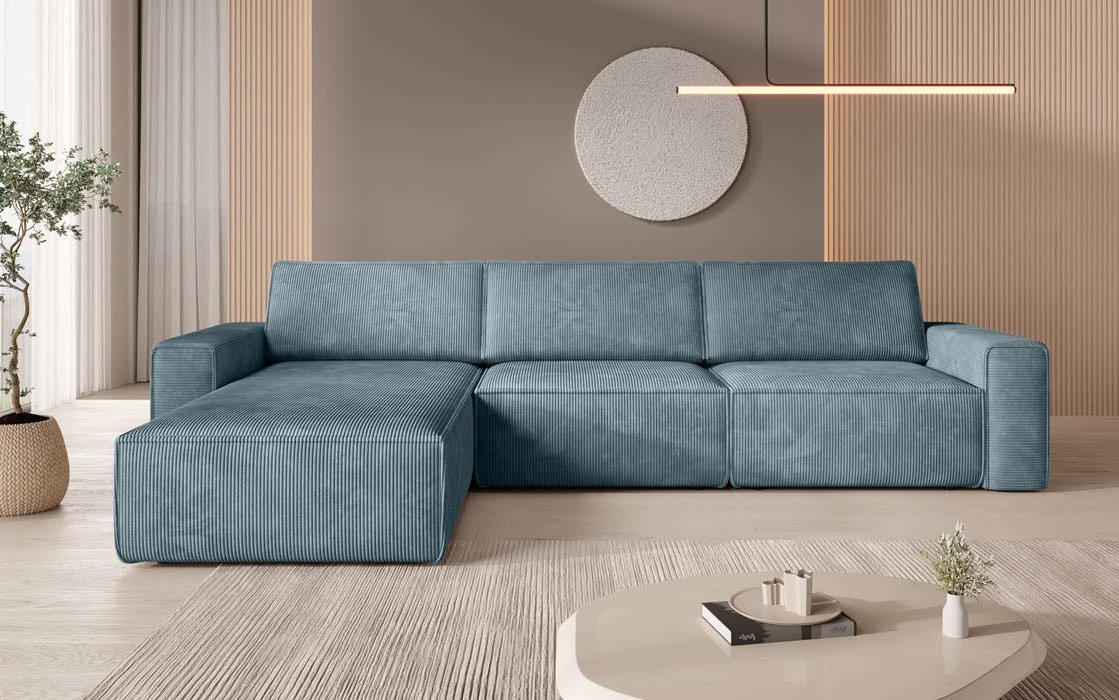 Yuma L Modulares Cord Ecksofa mit Schlaffunktion und Stauraum
