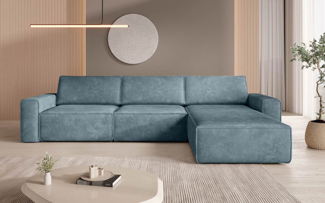 Yuma L Modulares Cord Ecksofa mit Schlaffunktion und Stauraum