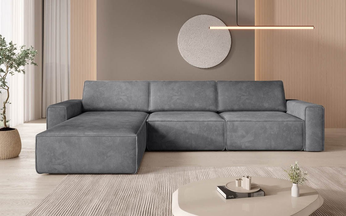 Yuma L Modulares Cord Ecksofa mit Schlaffunktion und Stauraum