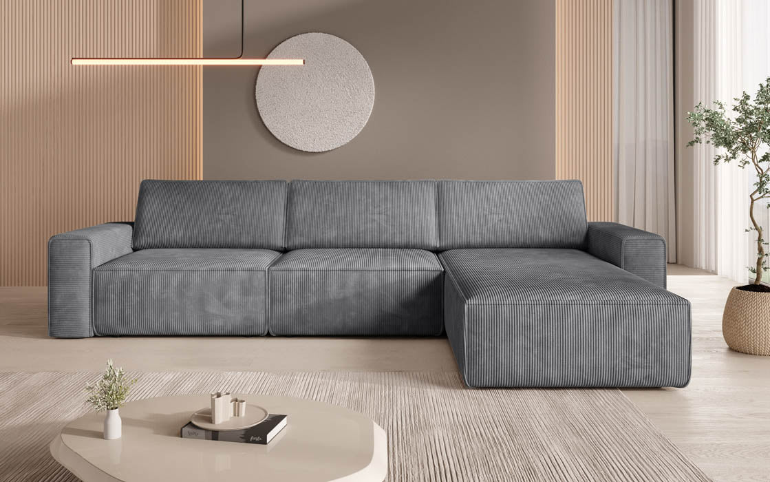 Yuma L Modulares Cord Ecksofa mit Schlaffunktion und Stauraum