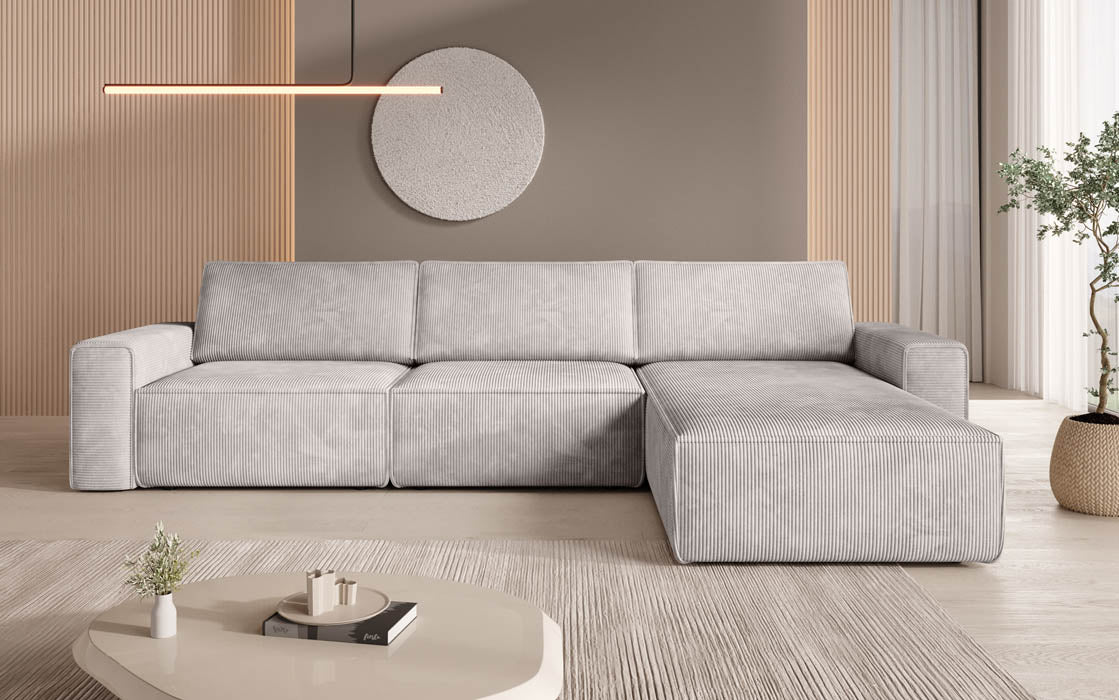 Yuma L Modulares Cord Ecksofa mit Schlaffunktion und Stauraum
