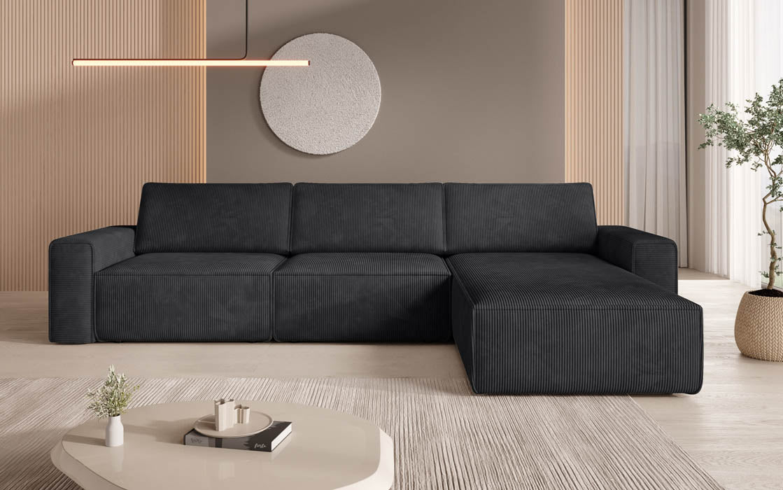 Yuma L Modulares Cord Ecksofa mit Schlaffunktion und Stauraum
