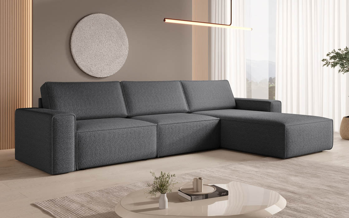Luxuriöses Modulares Ecksofa Yuma L: Stilvoll, Bequem, Anpassbar, Bouclé-Stoff