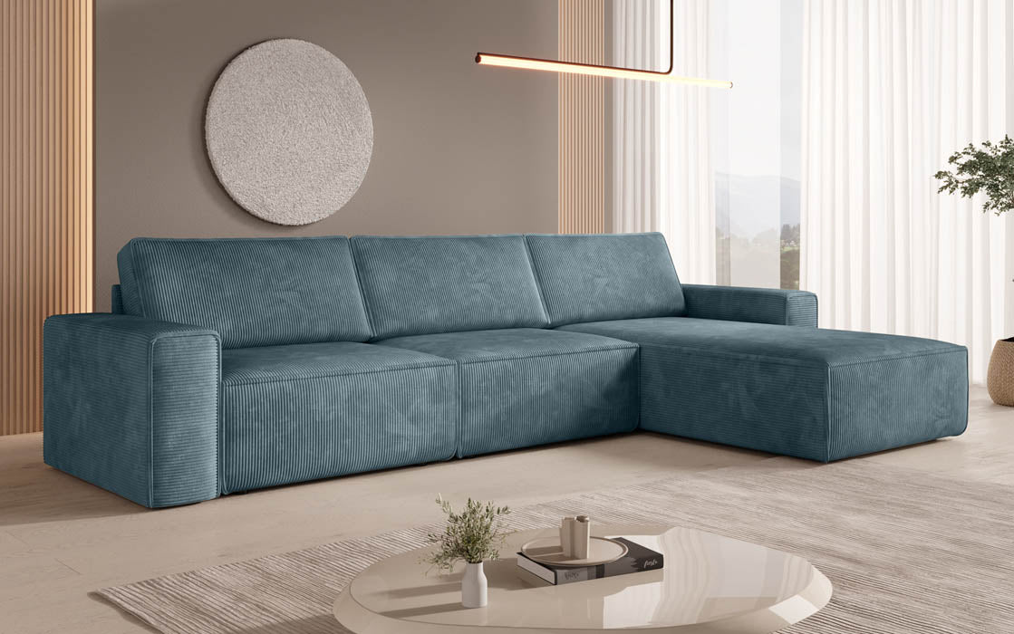 Yuma L Modulares Cord Ecksofa mit Schlaffunktion und Stauraum