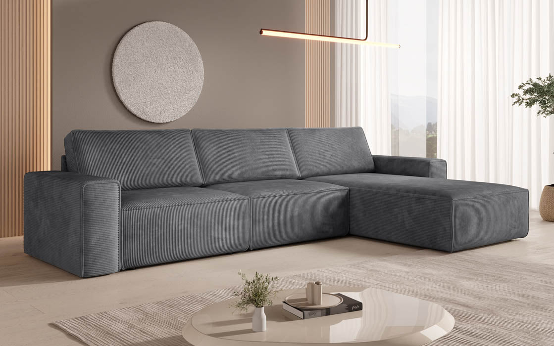 Yuma L Modulares Cord Ecksofa mit Schlaffunktion und Stauraum