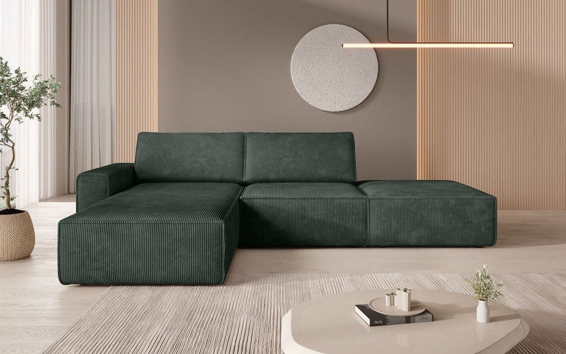 Luxus Yuma Ecksofa mit Cordbezug: Modulares Design, integrierter Hocker
