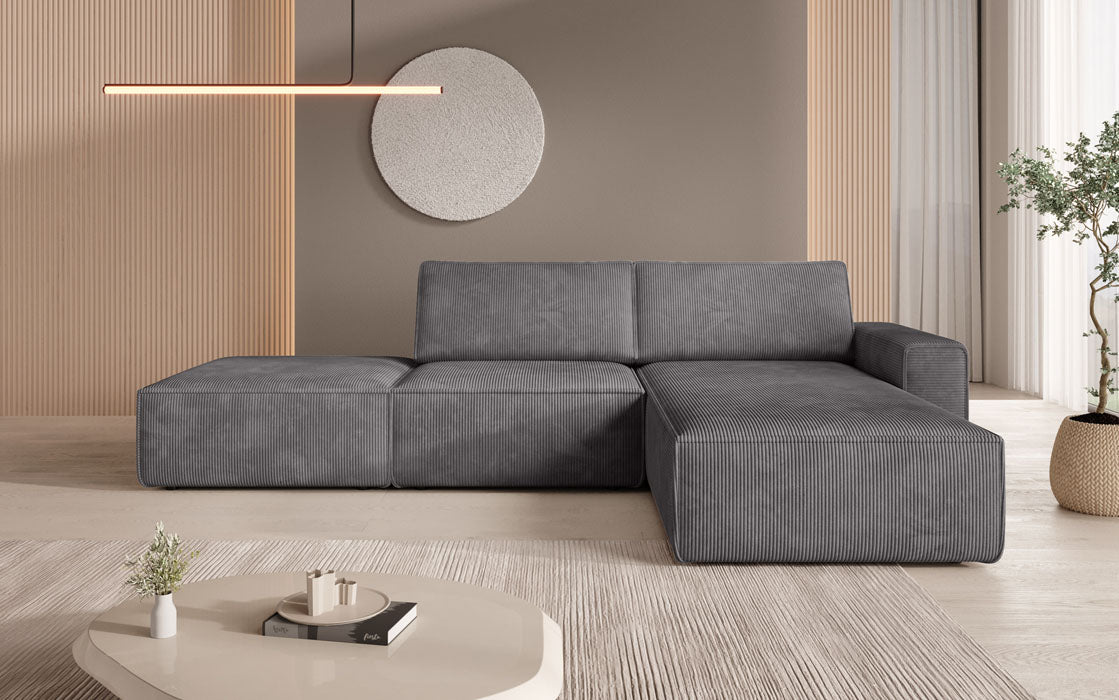 Luxus Yuma Ecksofa mit Cordbezug: Modulares Design, integrierter Hocker