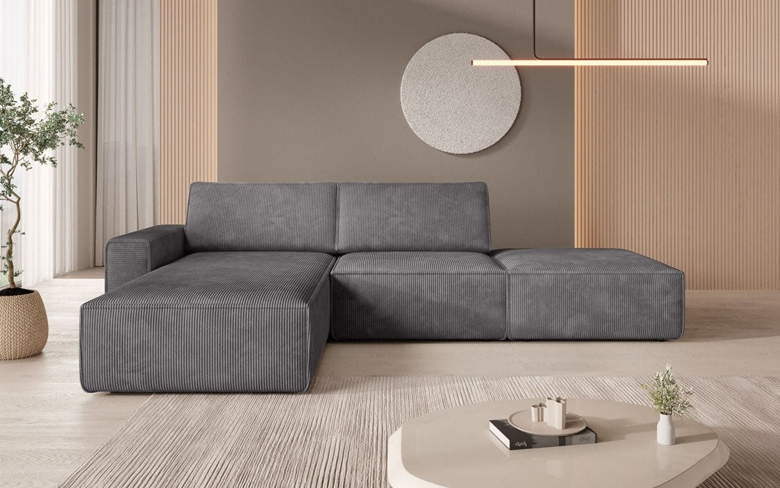 Luxus Yuma Ecksofa mit Cordbezug: Modulares Design, integrierter Hocker