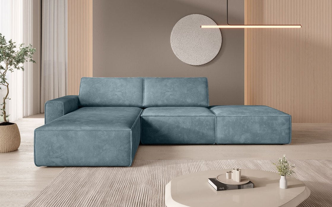 Luxus Yuma Ecksofa mit Cordbezug: Modulares Design, integrierter Hocker