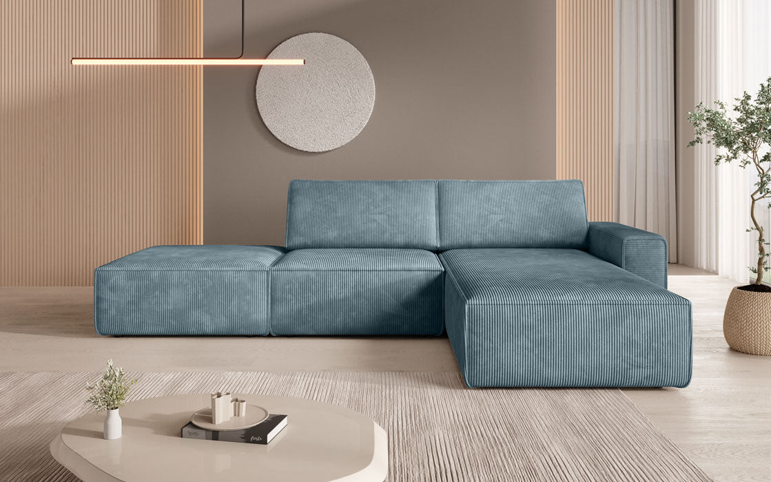 Luxus Yuma Ecksofa mit Cordbezug: Modulares Design, integrierter Hocker