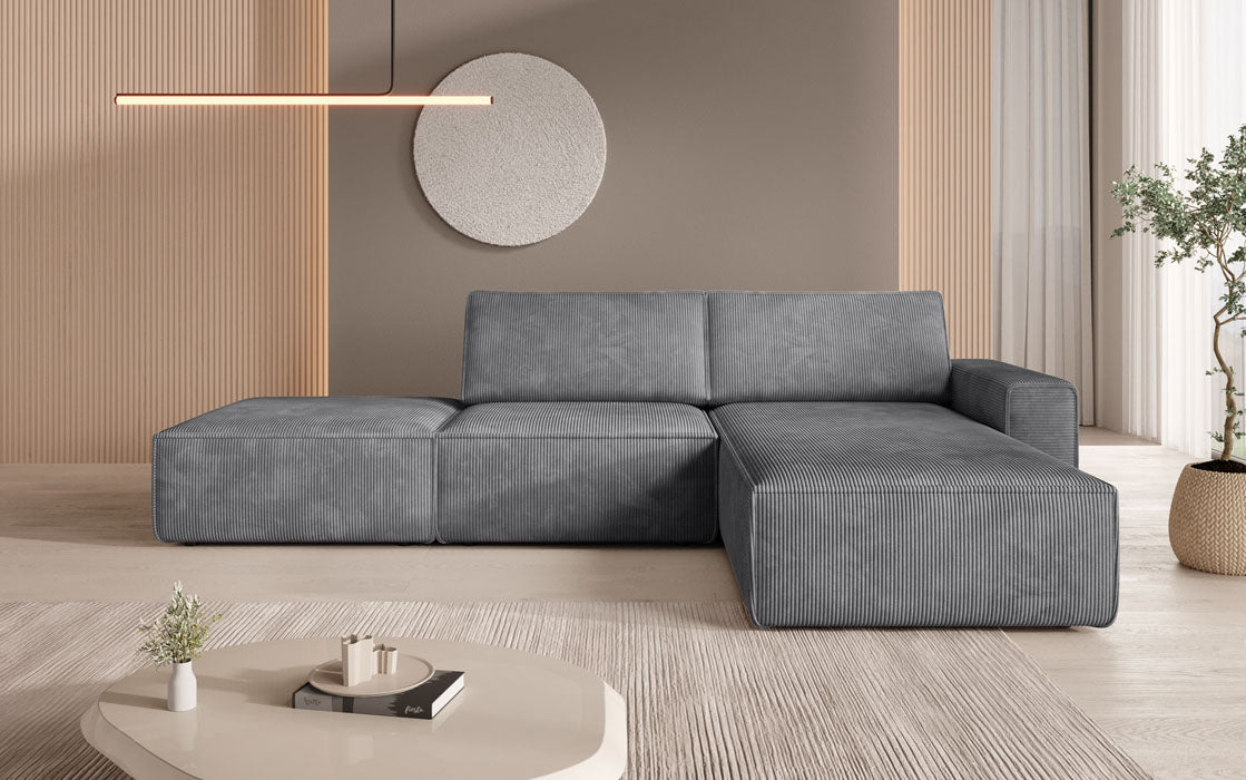 Luxus Yuma Ecksofa mit Cordbezug: Modulares Design, integrierter Hocker