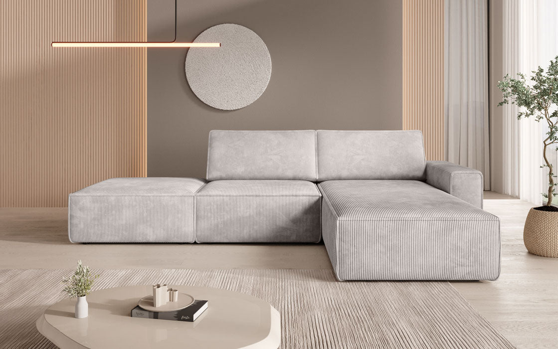 Luxus Yuma Ecksofa mit Cordbezug: Modulares Design, integrierter Hocker