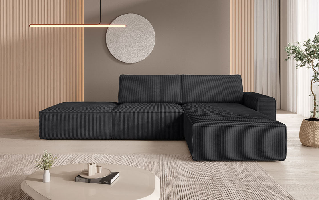 Luxus Yuma Ecksofa mit Cordbezug: Modulares Design, integrierter Hocker
