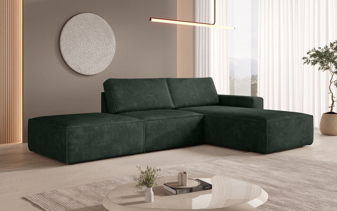 Luxus Yuma Ecksofa mit Cordbezug: Modulares Design, integrierter Hocker