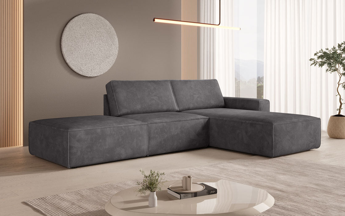 Luxus Yuma Ecksofa mit Cordbezug: Modulares Design, integrierter Hocker