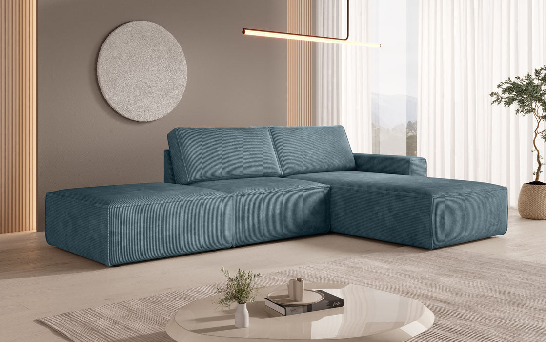 Luxus Yuma Ecksofa mit Cordbezug: Modulares Design, integrierter Hocker