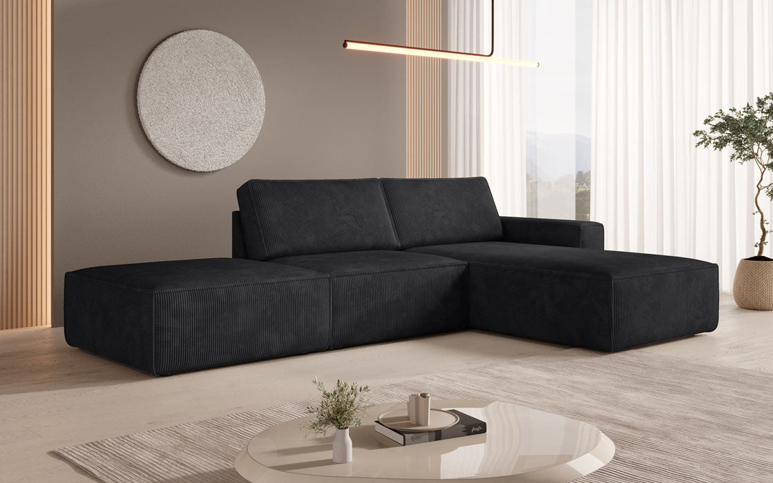 Luxus Yuma Ecksofa mit Cordbezug: Modulares Design, integrierter Hocker