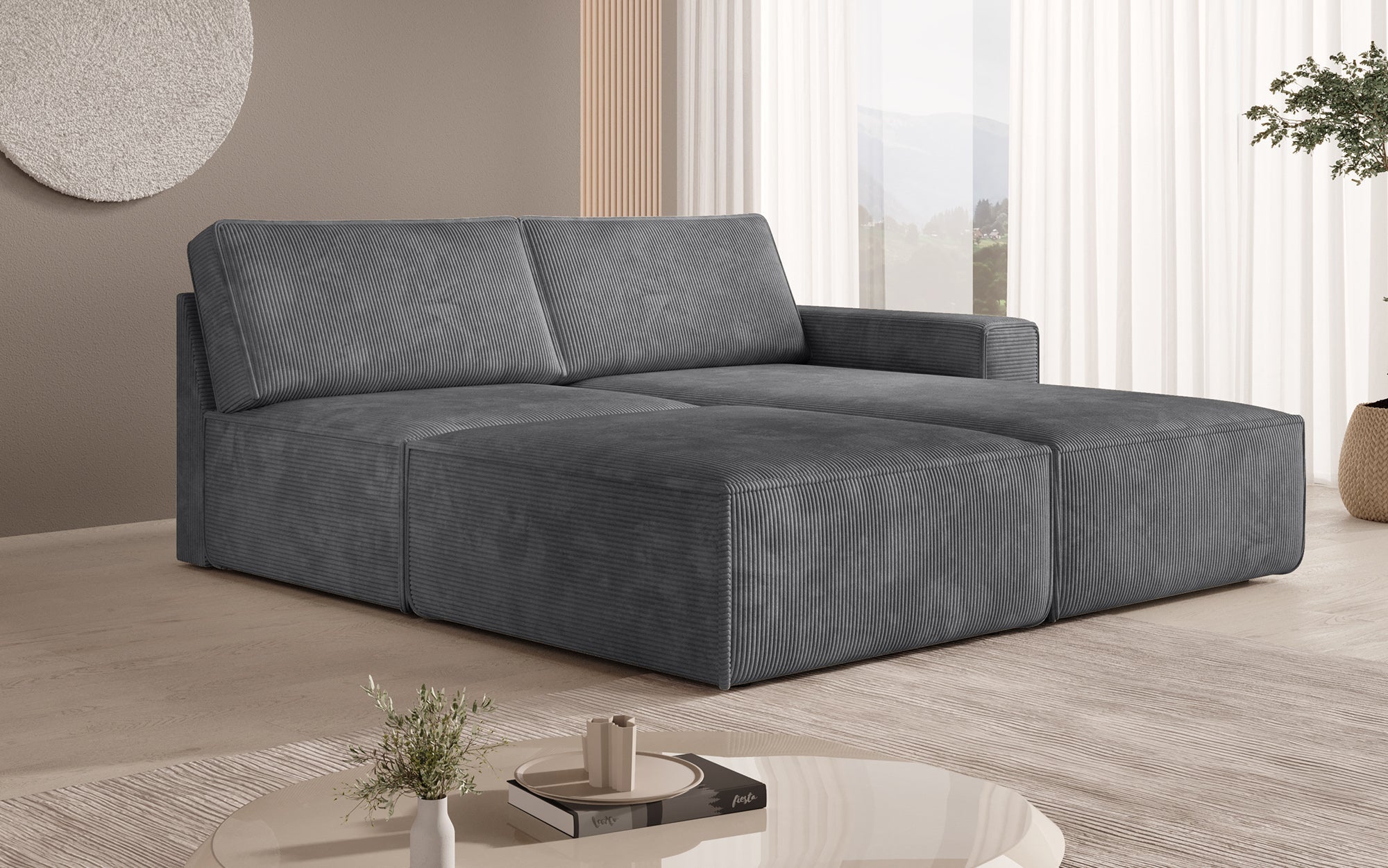 Luxus Yuma Ecksofa mit Cordbezug: Modulares Design, integrierter Hocker