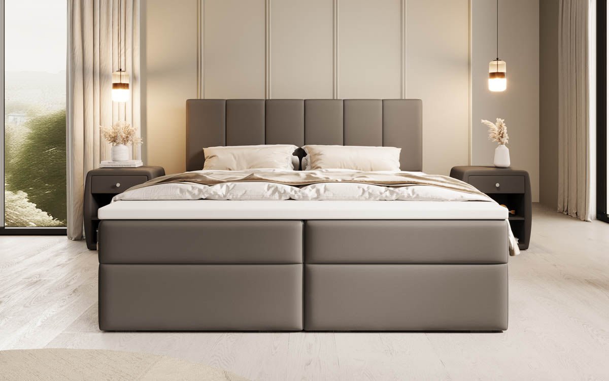 Aurelia Boxspringbett Kunstleder, cleverem Stauraum, inklusive Premium Topper