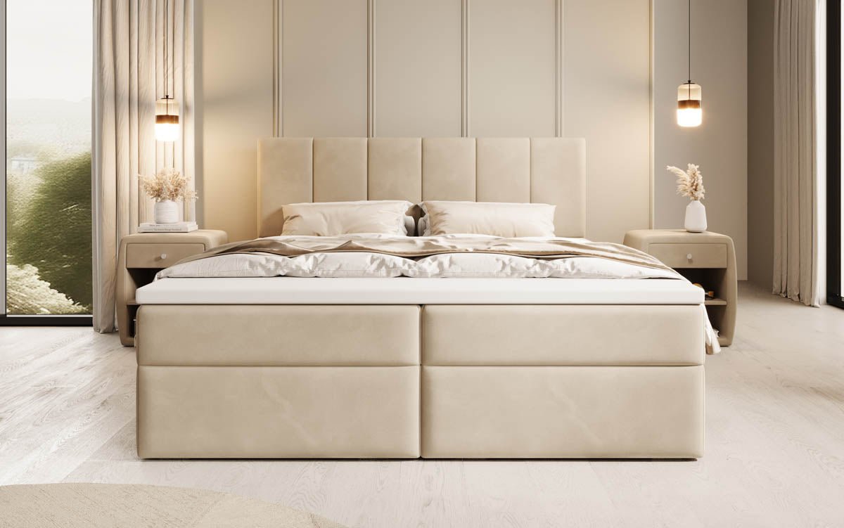 Aurelia Samt Boxspringbett: Luxuriöser Schlaf, Praktischer Stauraum, Eleganter Komfort