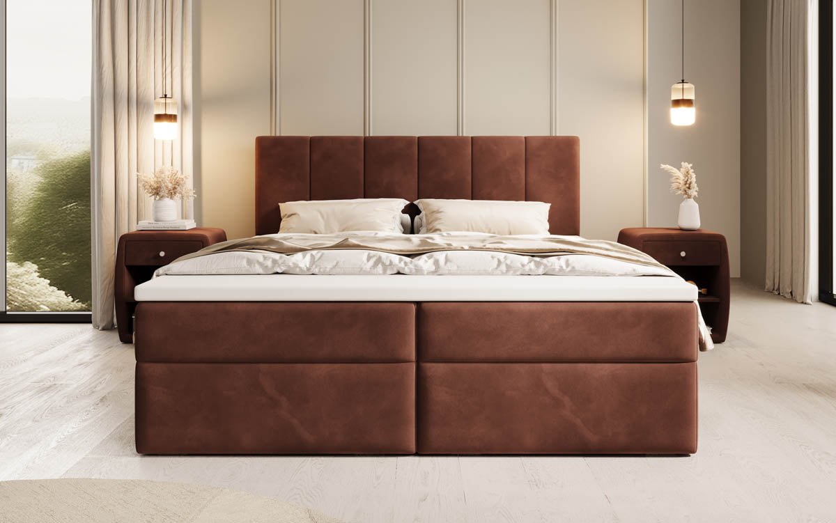 Aurelia Samt Boxspringbett: Luxuriöser Schlaf, Praktischer Stauraum, Eleganter Komfort