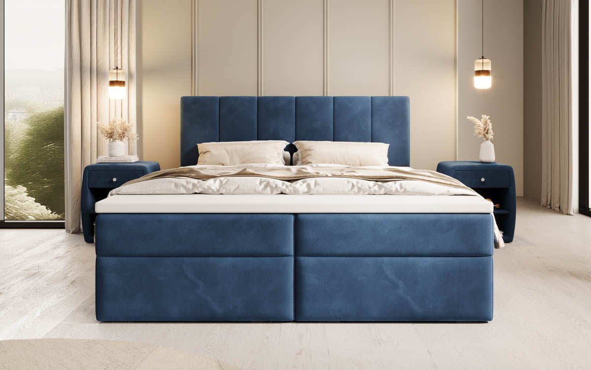 Luxuriöses Boxspringbett Aurelia: Samtbezug, Stauraum, Komfort Matratze für erholsamen Schlaf