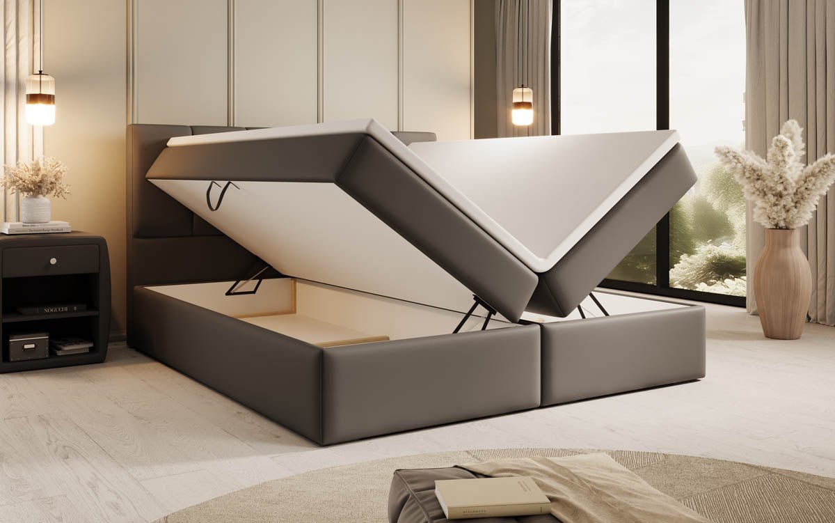 Aurelia Boxspringbett Kunstleder, cleverem Stauraum, inklusive Premium Topper