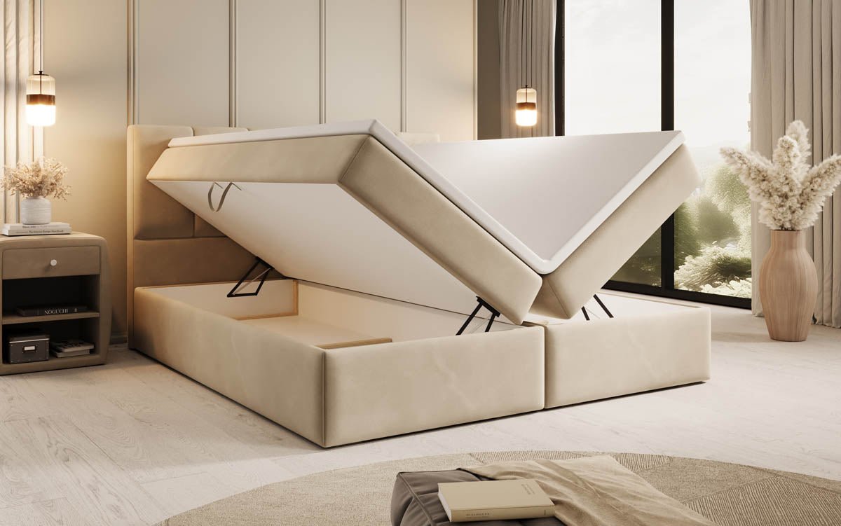 Aurelia Samt Boxspringbett: Luxuriöser Schlaf, Praktischer Stauraum, Eleganter Komfort