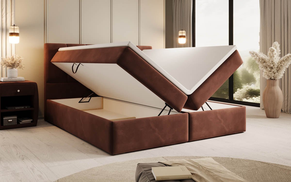 Aurelia Samt Boxspringbett: Luxuriöser Schlaf, Praktischer Stauraum, Eleganter Komfort