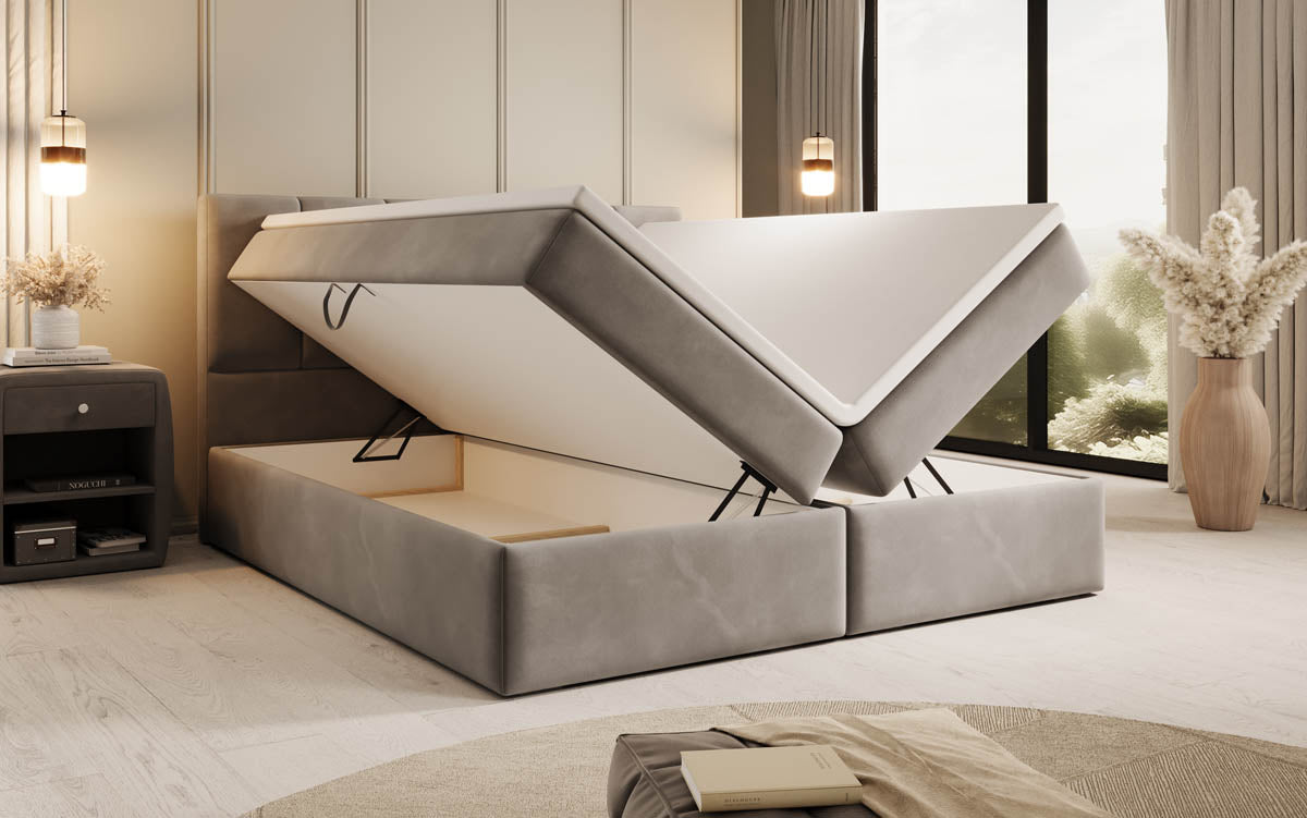 Aurelia Samt Boxspringbett: Luxuriöser Schlaf, Praktischer Stauraum, Eleganter Komfort