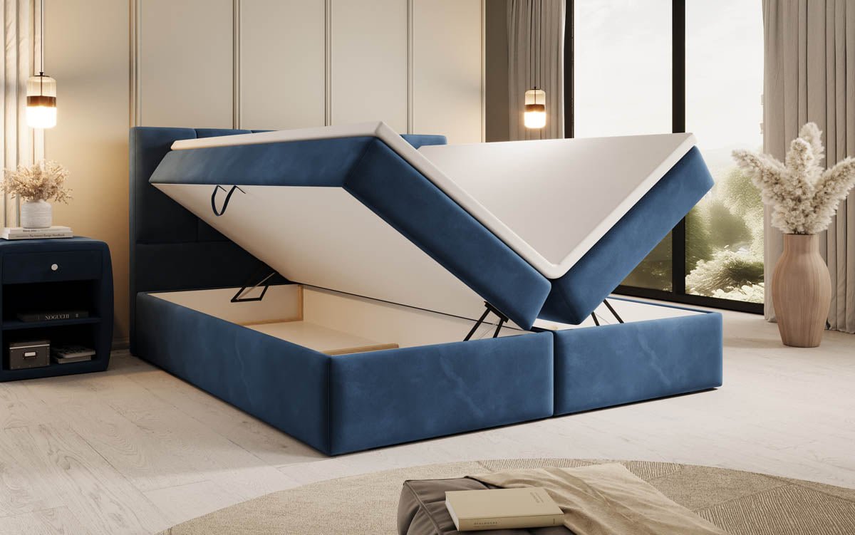 Aurelia Samt Boxspringbett: Luxuriöser Schlaf, Praktischer Stauraum, Eleganter Komfort