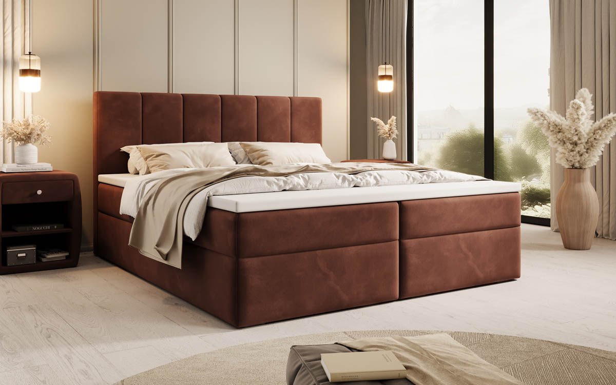 Luxuriöses Boxspringbett Aurelia: Samtbezug, Stauraum, Komfort Matratze für erholsamen Schlaf