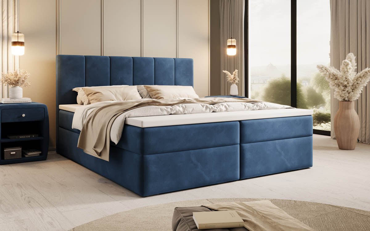 Luxuriöses Boxspringbett Aurelia: Samtbezug, Stauraum, Komfort Matratze für erholsamen Schlaf