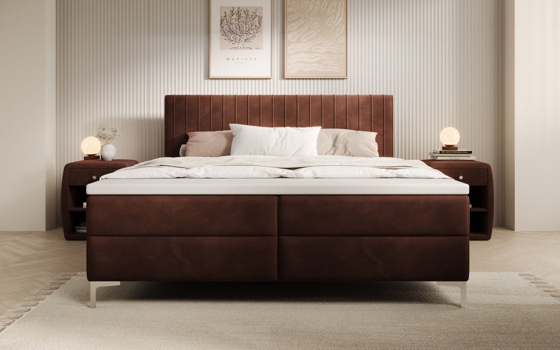 Leona Luxus Samt Boxspringbett mit Geräumigem Stauraum und Komfort Topper