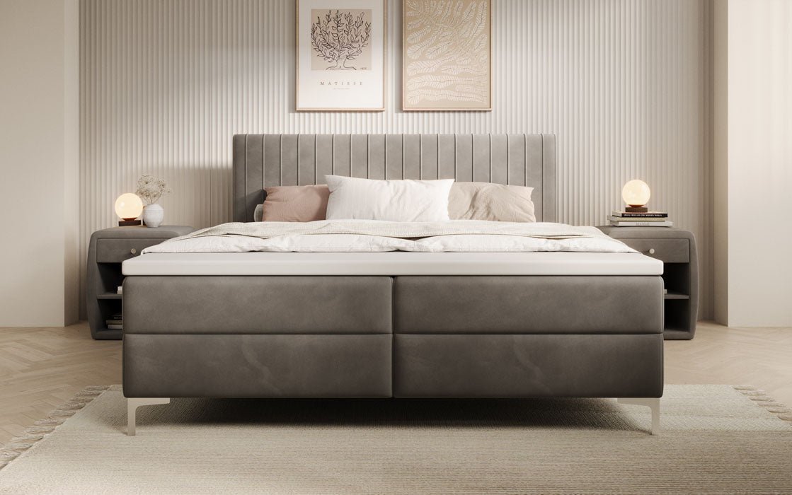 Leona Luxus Samt Boxspringbett mit Geräumigem Stauraum und Komfort Topper