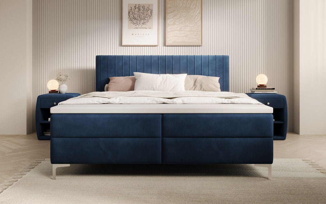 Leona Luxus Samt Boxspringbett mit Geräumigem Stauraum und Komfort Topper
