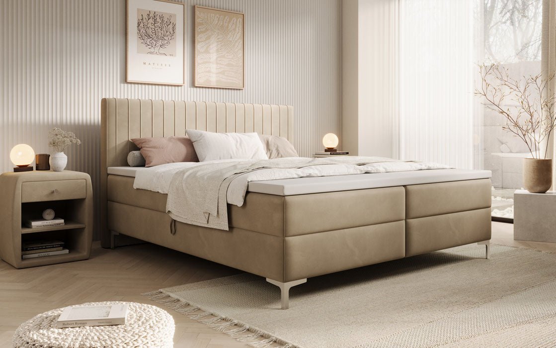 Leona Luxus Samt Boxspringbett mit Geräumigem Stauraum und Komfort Topper