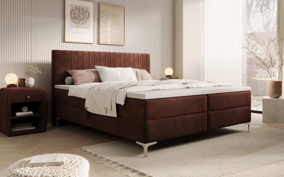 Leona Luxus Samt Boxspringbett mit Geräumigem Stauraum und Komfort Topper