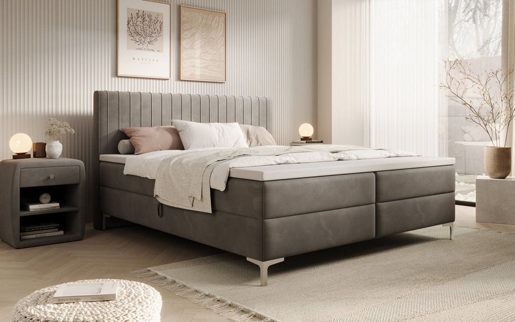 Leona Luxus Samt Boxspringbett mit Geräumigem Stauraum und Komfort Topper