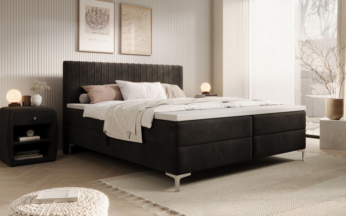 Leona Luxus Samt Boxspringbett mit Geräumigem Stauraum und Komfort Topper