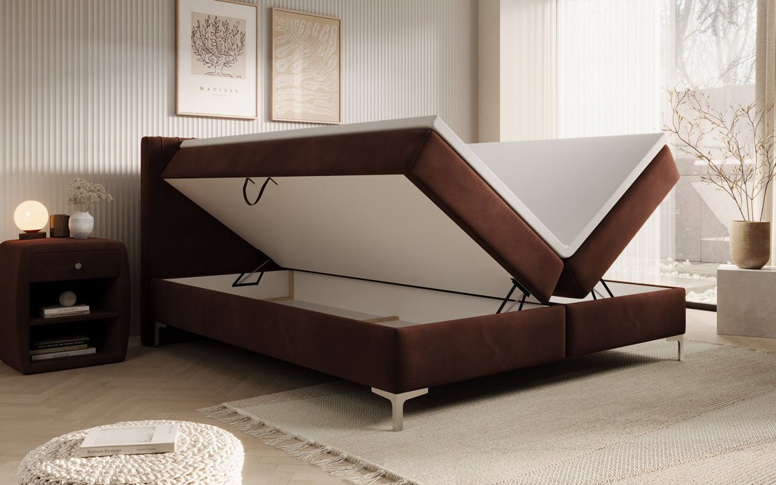 Leona Luxus Samt Boxspringbett mit Geräumigem Stauraum und Komfort Topper