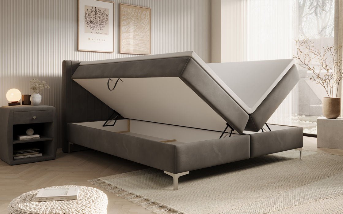 Leona Luxus Samt Boxspringbett mit Geräumigem Stauraum und Komfort Topper
